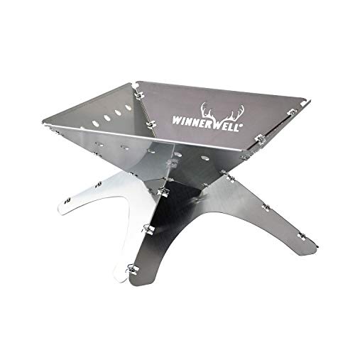 WINNERWELL Flatfold Fire Pit  Medium  Portable Stainless Steel Fire Pan