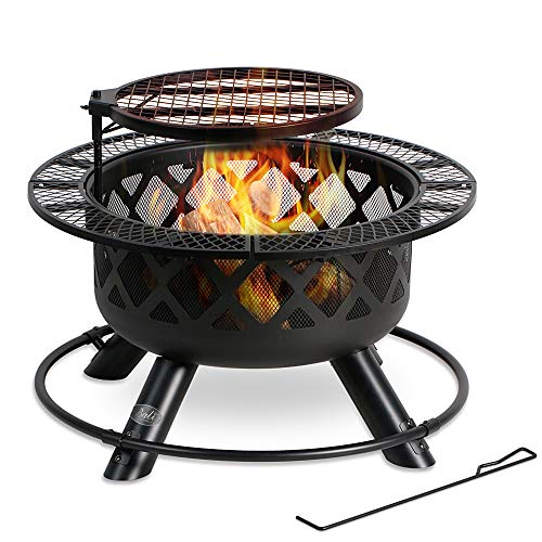 BALI OUTDOORS Wood Burning Fire Pit 32 Inch Outdoor Backyard Patio Fire Pit with 187 Inch Cooking Grill Grate Black