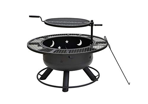 Bond Manufacturing 52124 Nightstar 327 Round Wood Burning Steel Fire Pit with Grill Black