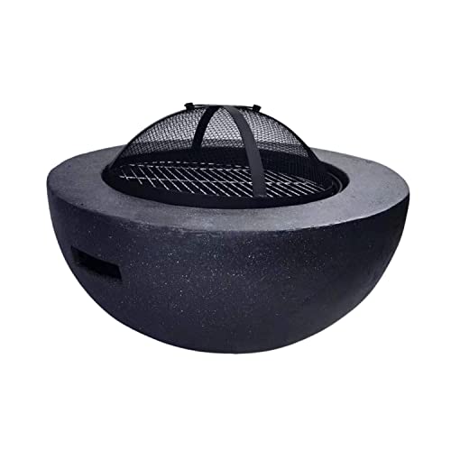 OUTOUR Hemispherical Magnesium Oxide Outdoor Fire Pit Grill WoodBurning Fire with Spark Screen and Poker for Backyard and Patio Bonfire Bowl Kit Dark Grey