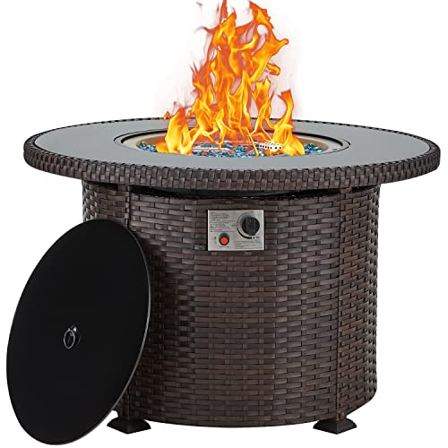 EROMMY Gas Fire Pit Table38 Inch 50000 BTU Round Propane Firepits with Lid and Fire GlassCSA CertificationAdd Warmth and Ambience to Gatherings and Parties on Patio Deck Garden BackyardBrown