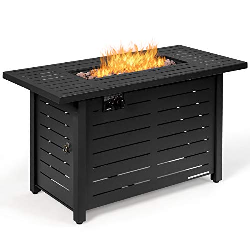 Giantex Propane Fire Pit Table 42 Inch 60000 BTU Rectangular Gas Fire Table w Waterproof Cover Outdoor Electronic Ignition Firepit Table w Lava Rock for Courtyard Balcony Garden Terrace