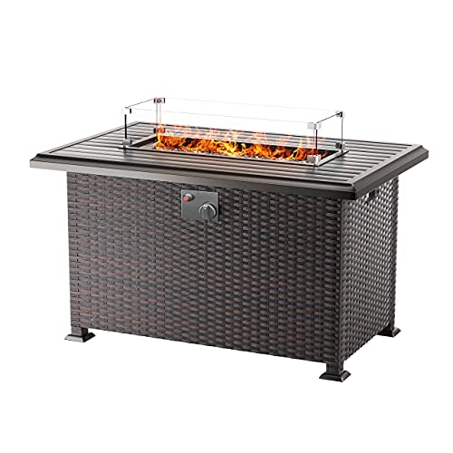Gotland Outdoor Propane Fire Pit Table 433 Inch Gas Fire Pits 50000 BTU Firepits AutoIgnition ETL Certification Bonfire Set Fire Pit Table wBurner Lid  Glass Wind Guard and Waterproof Cover