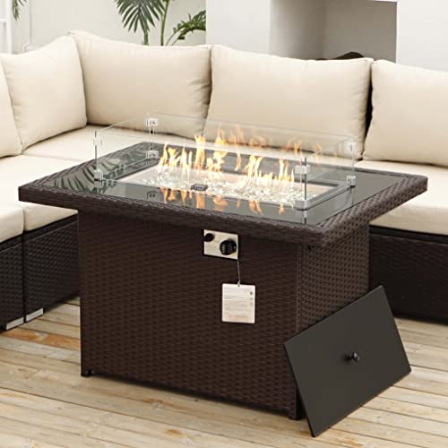 Propane fire Pit 43 Fireplace Table 55000 BTU Stainless Steel HBurner firepit Table Aluminum Frame AntiRust Gas firepits for Patio Outdoor Espresso CSA Certification with Wind Glass  Cover