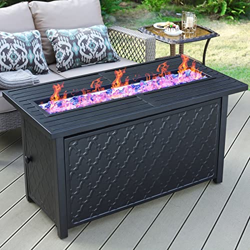 Sophia  William Propane Gas Fire Pit Table 45 Inch 50000BTU Rectangular Outdoor Firepits for Outside Patio with Lid and Blue Fire Glass Black