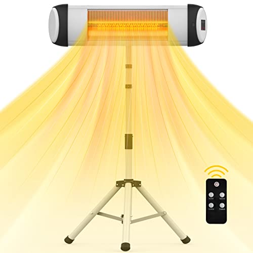 Outdoor Heater  1500W Electric Patio Heater with Remote  3 Heat Levels 24H Timer WallMounted or Stand Infrared Heater w Tipover Protection Fast Heatup Garage Heaters for OutdoorIndoor Use