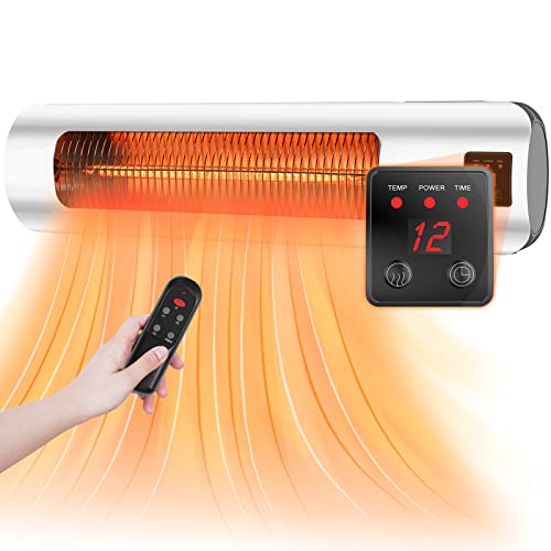 Sunday Living Outdoor Heater 1500W Electric Patio Heater with Digital Panel with 12H Timer Infrared Heater with Remote Control Wall Mounted Space Heater IP65 Waterproof WPH15RSNO21