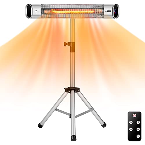 VIVOHOME 120V 1500W Infrared Patio Heater with Adjustable Tripod and 24H Timer WallMounted Electric Heater with Remote Control IP65 Waterproof for Indoor Outdoor