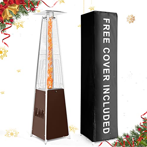 Aoxun Pyramid Patio Heater 48000 BTU Propane Outdoor Flame Heaters with CoverGas Heaters for Outside Quartz Glass Tube Portable Heater with Wheels Freestanding 894inch Stainless Steel (Hammered Bronze)