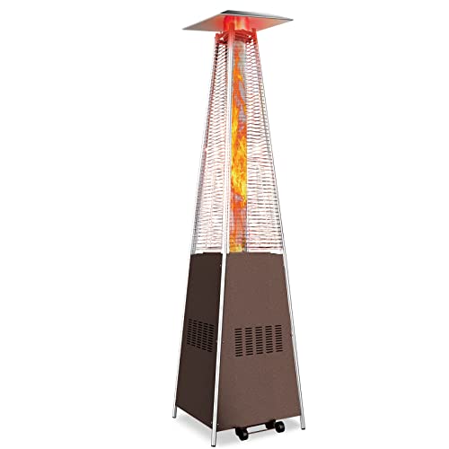 DAILYLIFE Pyramid Propane Patio Heater Portable Outdoor Heated Tower 48000 BTU Quartz Glass Tube Tower Quick Pulse Ignition Weatherproof Beautiful Tall Flame for Patio Lawn  Garden Hammered Bronze