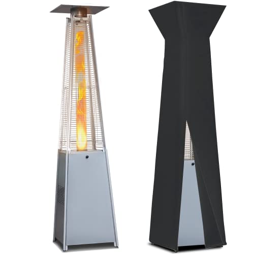LAUSAINT HOME Pyramid Patio Heater with Cover 45000 BTU Pyramid Flame Outdoor Heater87 Inch Tall Quartz Glass Tube Portable Propane Heater Outdoor Heater with Wheels