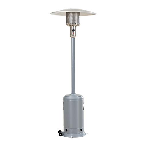 Sunjoy 47000 BTU Avanti Outdoor Portable Propane Heater for Patio and Garden with Safety Auto Shut Off Valve and Wheels Silver