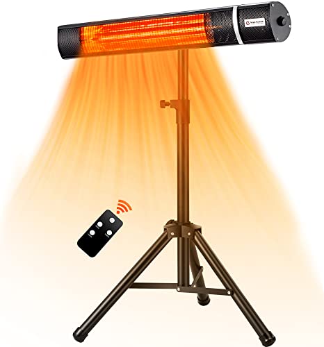 WARMLREC Electric Patio Heater Infrared Heater Portable 1500W Adjustable Tripod Outdoor Indoor Golden Tube Heater