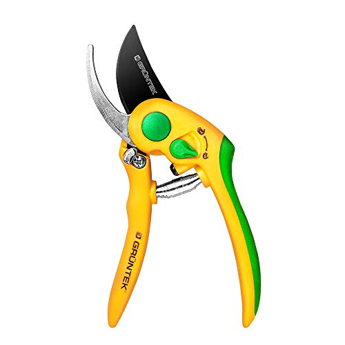 GRÜNTEK Pruning Shears Flamingo Teflon Coated BYPASS Pruners AdjustableVARIO Opening Width Ergonomic and AntiSlip Handles  For Male and Female Hands