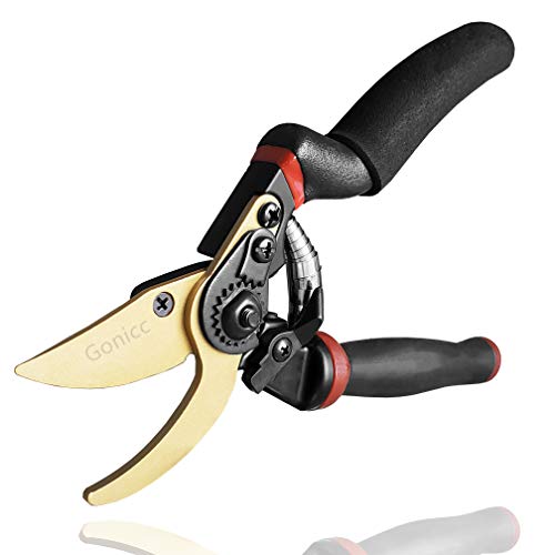 Gonicc 85 Professional Rotating Bypass Titanium Coated Pruning Shears(GPPS1014) Secateurs Scissors Pruners with Heavy Duty SK5 Blade Soft Cushion Grip Handle for Everyone