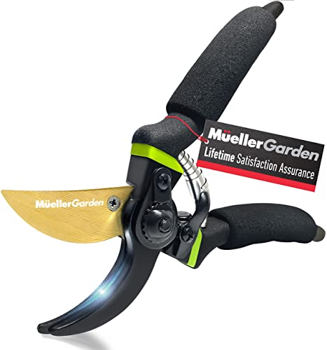 Mueller Soft Grip Garden Pruning Shears Heavy Duty Pro Series Garden Clippers Bypass Pruners Durable Hardened Titanium Blades 12 Cutting Diameter Blade Lock