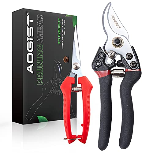 Aogist Pruning Shears2Packs Gardening Shears Garden Trimming Scissor Tools Hand Pruner Set with Stainless SK5 Steel Blades Straight Tip Garden Cutter Clippers for Plants and Kitchen