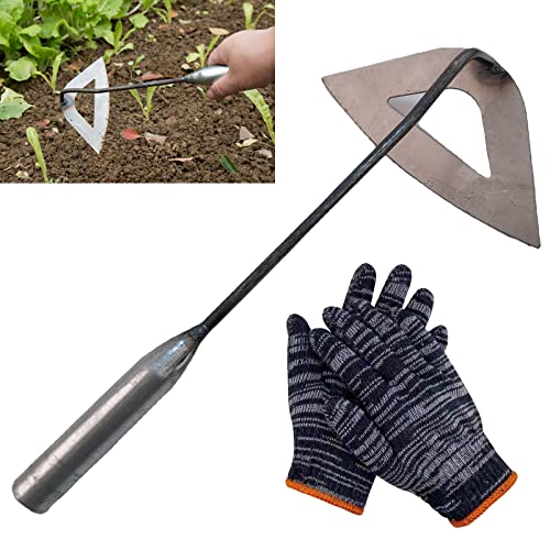ZhengZ Garden Hoe AllSteel Hardened Hollow Hoe with Protective Gloves for Farm Gardening Weeding Soil loosening Vegetable Growing Seeding