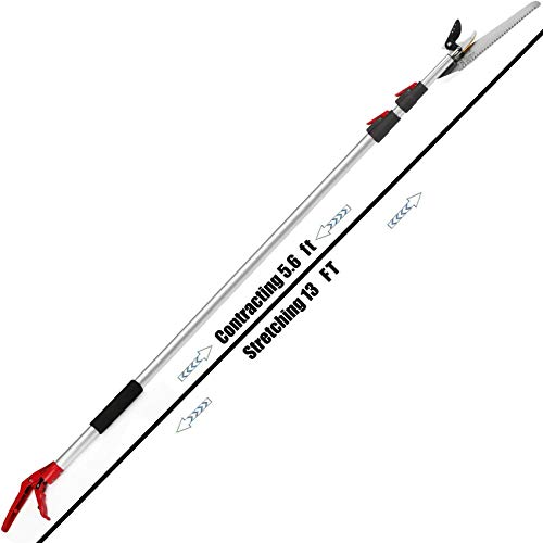 Mesoga 5613 Foot Extendable Tree Pruner Cut and Hold Pruning Trimmer Long Reach Pole Saw Telescoping Fruit Picker Branches Bypass Lopper