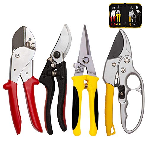 KOTTO Upgrade 4 Packs Pruner Shears Garden Cutter Clippers Stainless Steel Sharp Pruner Secateurs Professional Bypass Pruning Hand Tools Scissors Kit with Storage Bag
