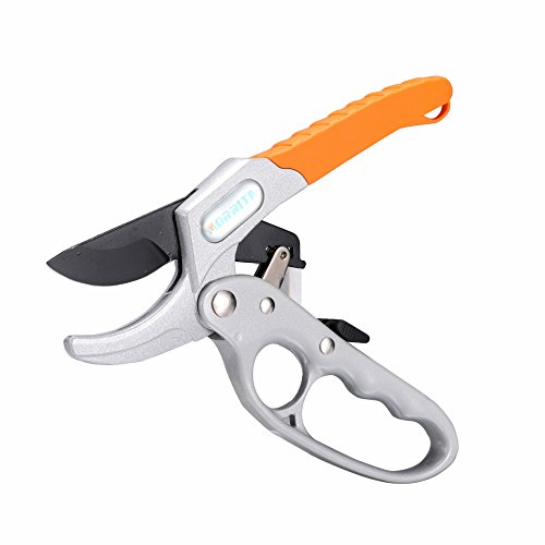 Morrita Ratchet Hand Pruning Shears Anvil Garden Clippers Tree Trimmers Secateurs Great for Weak Hands 34 Cutting Capacity (Orange)