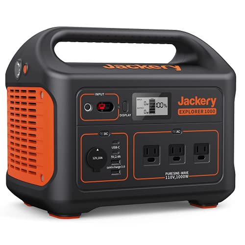 Jackery Portable Power Station Explorer 1000 1002Wh Solar Generator (Solar Panel Optional) with 3x110V1000W AC Outlets Solar Mobile Lithium Battery Pack for Outdoor RVVan Camping Emergency (Renewed)