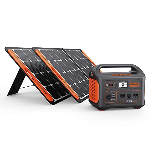Jackery Solar Generator 1000 Explorer 1000 and 2X SolarSaga 100W with 3x110V1000W AC Outlets Solar Mobile Lithium Battery Pack for Outdoor RVVan Camping