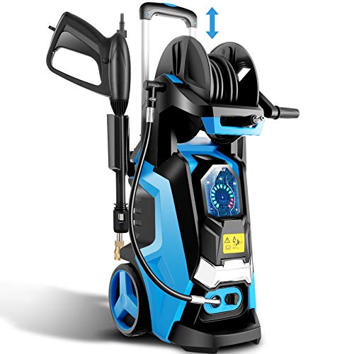 TEANDE Electric Pressure Washer MAX PSI Smart High Pressure Power Washer 20 GPM 1800W Powerful Cleaner Machine with Hose Reel 4 Nozzles Touch Screen 3 Gear Level15 Level Pressure