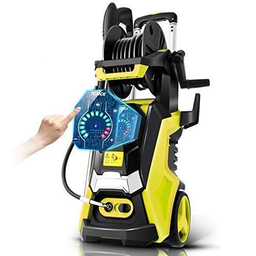 TEANDE Smart Pressure Washer 2050 PSI Electric High Powerful Touch Screen 3 Gear Level with Telescopic Handle Hose Reel (Yellow)
