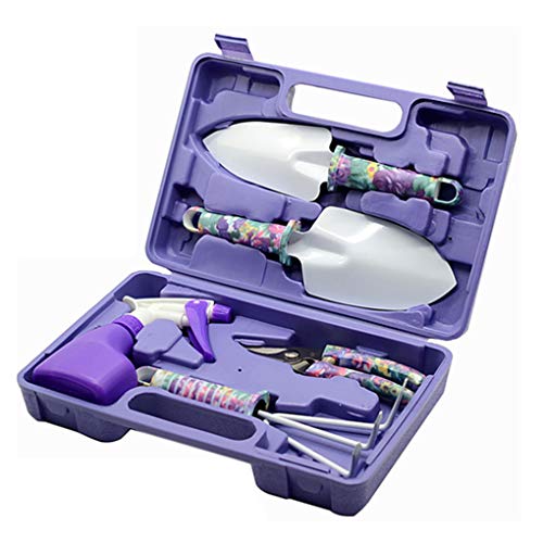 AntiRust Garden Tool Set with Carrying Case 5 Piece Stainless Steel Gardening Kit with Floral Pattern Grass Flower Branch Trimmer Garden Hand Tool Sprayer Farmer Box Gardening Gifts for Women