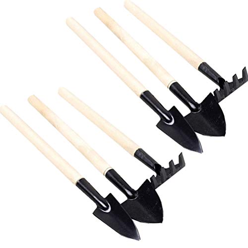 Eshylala 6 Pcs Garden Tools Mini Gardening Kit Plant Potted Flower Gadget Wooden Handles for Transplanting Seedlings Cultivating and Weeding Flowers and Vegetable Seedlings