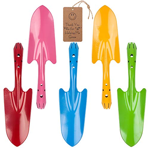 Newflager Mini Colorful Metal Hand Shovel Trowel Set Garden Tools for Flower Soil Planting Digging Transplanting  Ideal Gardening Gift for Kids (Pack of 5)