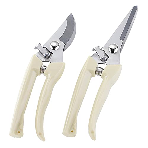 BUGUI Garden Pruning Shears Set  2 Pack 1 Bypass Pruner1 Straight Blade Scissors Sharp Garden Shears for Cutting Flowers Trimming Plants Bonsai Fruits Picking