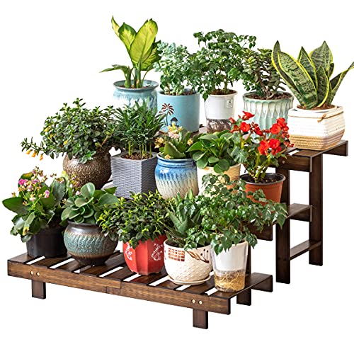 Bamboo 3Tier Ladder Plant Stand Planter Holder Flower Pot Display Shelf Heavy Duty Freestanding Plants Rack for Home Garden Patio Balcony Indoor Outdoor