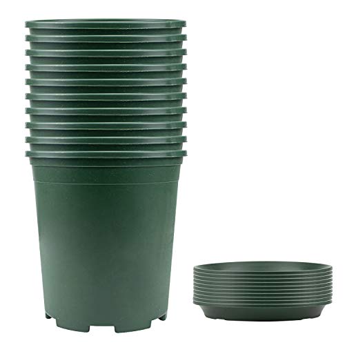 Fasmov 10PCS 1 Gallon Durable Nursery Pot Garden Flower Pots Nursery Plant Container Kit with 10 Pcs Matching Pallets