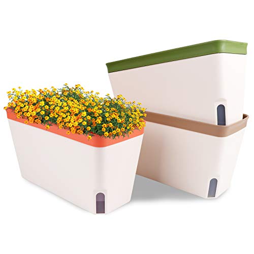OurWarm Windowsill Herb Planter Box Set of 3 Self Watering Plant Pots 105 Inch Rectangular Planter Pots Decorative Garden Flower Pots for Indoor Plants Herbs Vegetables Flowers (3 Colors)