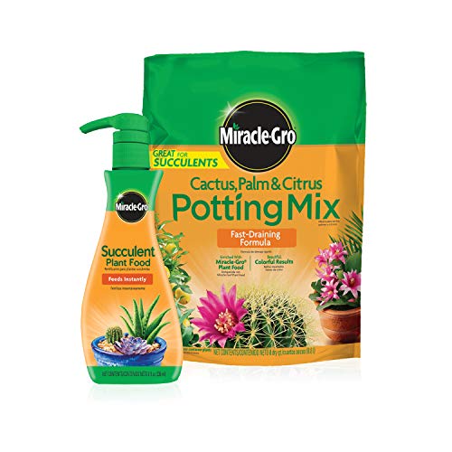 MiracleGro Cactus Palm  Citrus Potting Mix and Succulent Plant Food  Bundle of Potting Soil (8 qt) and Liquid Plant Food (8 oz) for Growing and Fertilizing Indoor Succulents