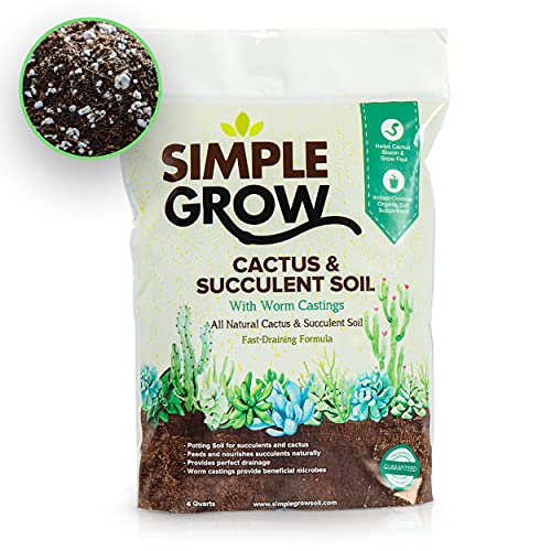 Simple Grow Cactus  Succulent Soil 4 Qt Bag  Natural Soil Mix for Cacti and Succulent with Simple Grow Worm Castings  provides Drainage  Nutrition