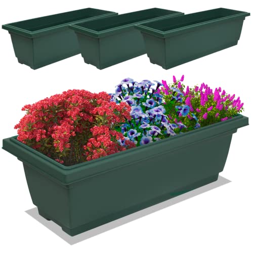 Outland Living 4 Packs 265 inches Outdoor and Indoor Rectangle Plastic Planter Box Perfect for Herbs Succulents Vegetables and Flower Gardening (Large 4Pack Forest Green)