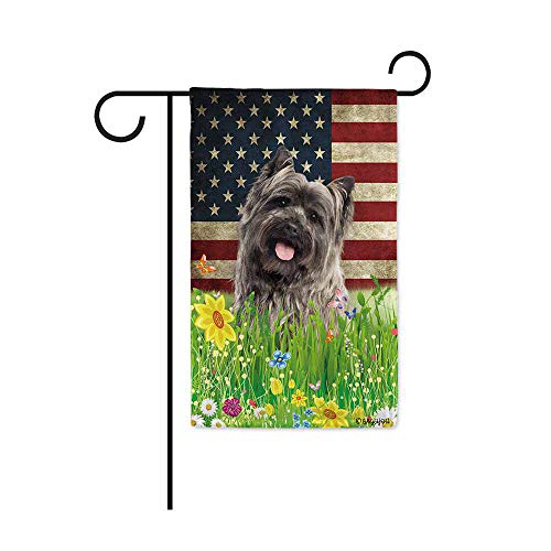 BAGEYOU Cairn Terrier Garden Flag Lovely Pet Dog American US Flag Wildflowers Floral Grass Spring Summer Decorative Patriotic Banner for Outside 125x18 Inch Printed Double Sided