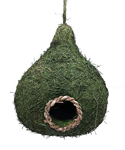 LWINGFLYER Large Green Grass Birdhouse for Outside Garden Decoration Hanging Bird Hut Bird Nest Cozy Resting Place for Wild Birds 984inch25cm