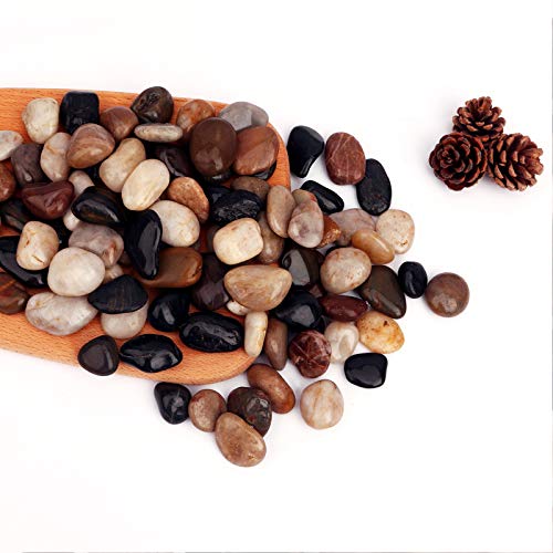 18 Pounds Aquarium Gravel River Rock Natural Polished Decorative GravelGarden Outdoor Ornamental River Pebbles Rocks Polished Pebbles Mixed Color Stones for Landscaping Vase Fillers (181)