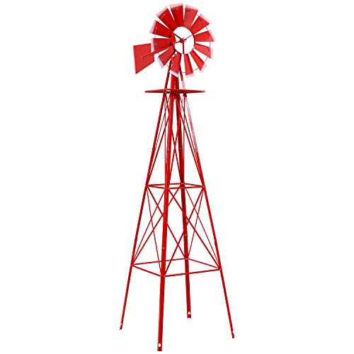 Patiomore 8FT Windmill Yard Garden Metal Ornamental Wind Mill Weather Vane for Garden Lawn Backyard Red
