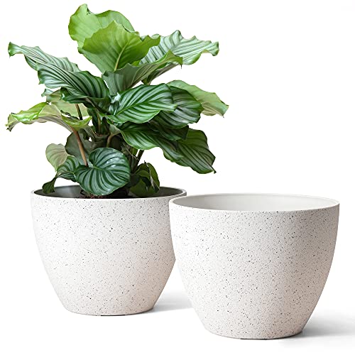 Flower Pots Outdoor Indoor Planter  113 inch Garden Plant Pots Tree Planter for Patio DeckGardenSpeckled WhiteSet of 2