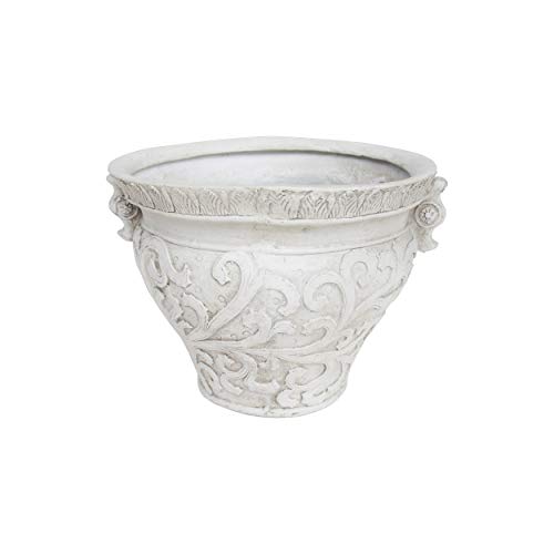 Great Deal Furniture Doreen Garden Urn Planter Pot Round Roman Botanical Antique White Lightweight Concrete