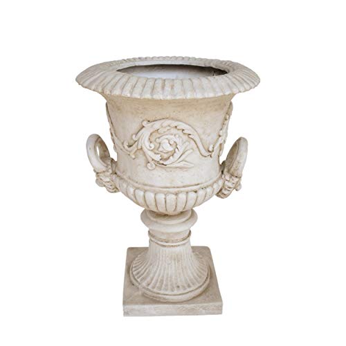 Great Deal Furniture JOA Chalice Garden Urn Planter Roman Botanical Antique White Lightweight Concrete