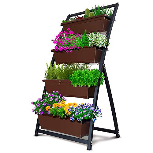 4Ft Raised Garden Bed  Vertical Garden Freestanding Elevated Planters 4 Container Boxes  Good for Patio Balcony Indoor Outdoor (1PackFernie)