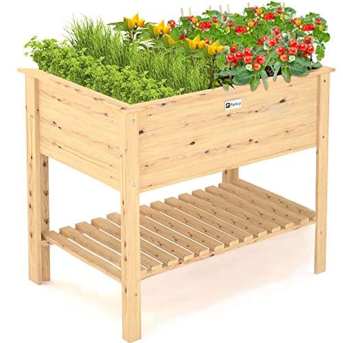 Elevens Raised Garden Bed Outdoor Standing Wood Raised Garden Boxes for Vegetables Flowers and Herbs Elevated Planter Box with Legs and Large Storage Shelf 47216354 Capacity 220lb