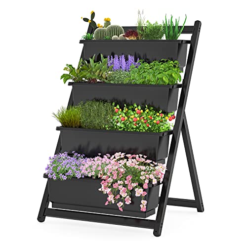 FLEXIMOUNTS Vertical Raised Garden Bed4Ft Freestanding Elevated Garden Planters with 4 Drainage Container Boxes fit to Grow Herb Vegetables Flowers on Patio Balcony Greenhouse Garden