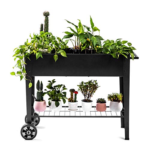 Zizin Raised Garden Planter Box with Legs Outdoor Metal Elevated Garden Bed On Wheels Apartment Vegetables Herb Kit40×15 Black